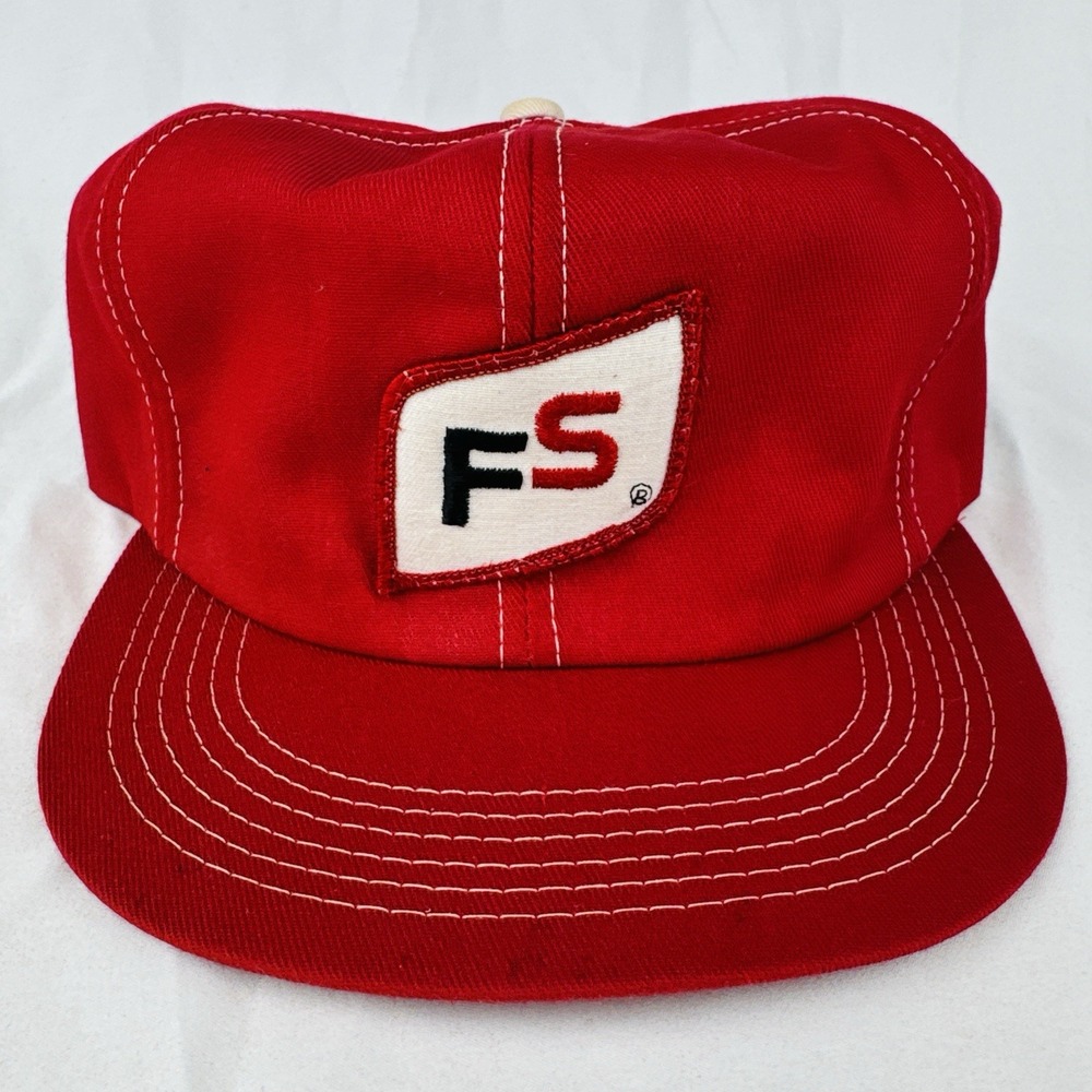 Vintage 80s FS Seed Corn Farm Trucker Hat K-Products USA Made Red Snapback